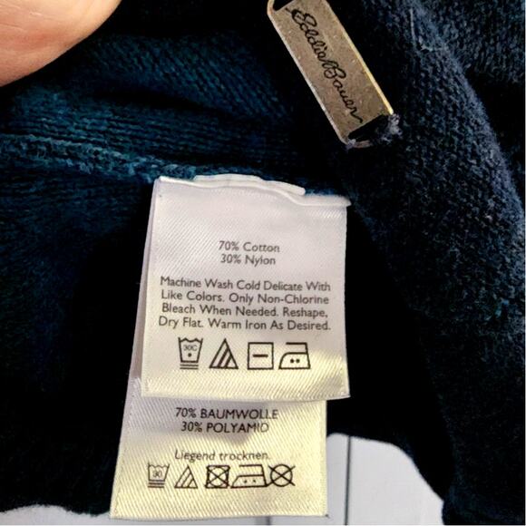 Eddie Bauer Shasta 2 Toned Blue Hooded Knit Sweater Petite Medium MP - Picture 4 of 6